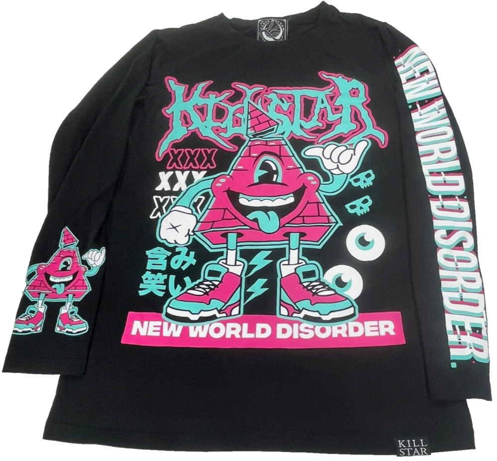 Killstar Graphic T-Shirt New World Disorder Pyramid Long Sleeve Crewneck Tee Med