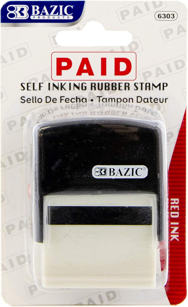 Paid Self Inking Stamp, Red Ink for Office Use, 1.41