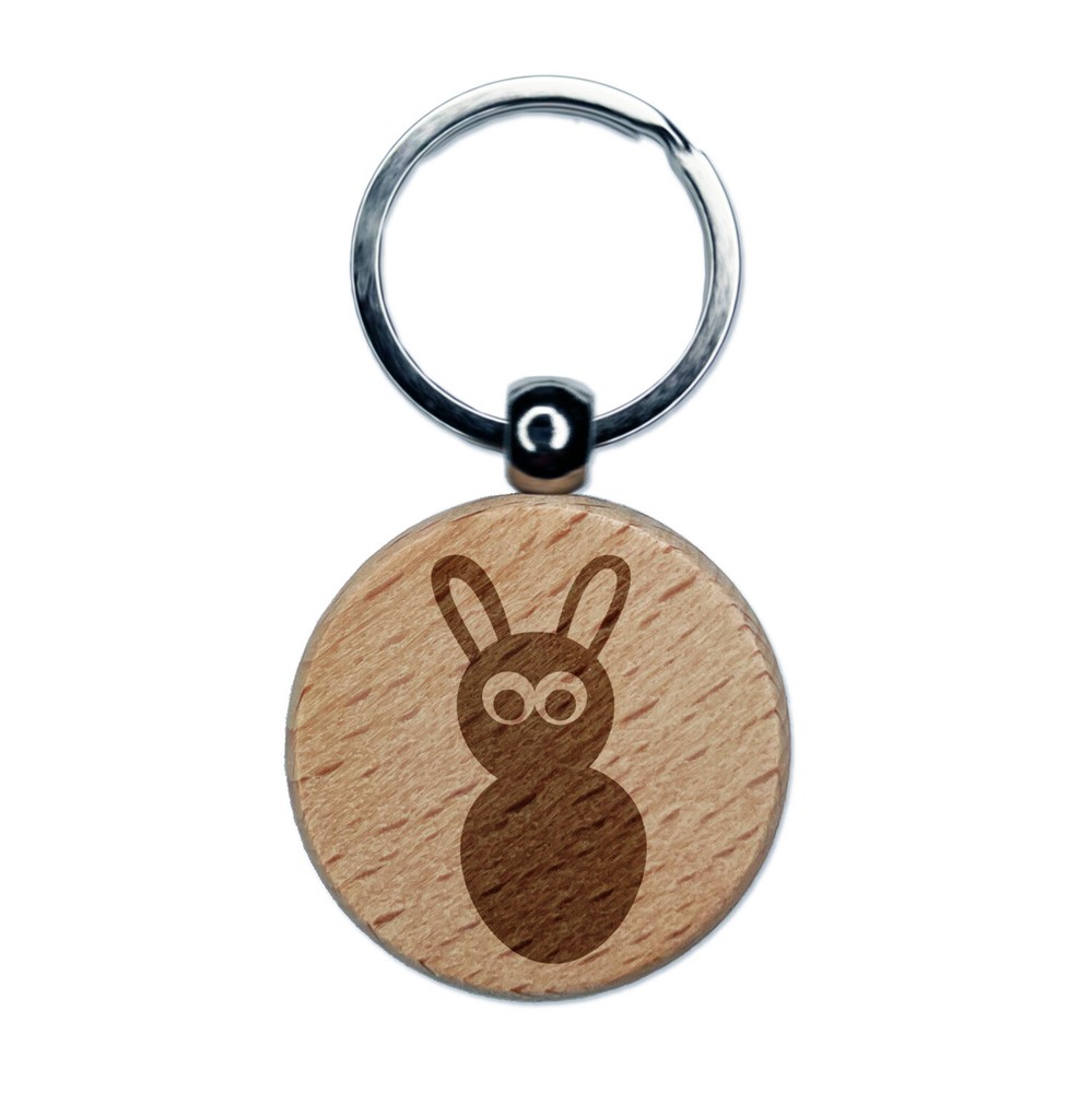 Watchful Rabbit Engraved Wood Round Keychain Tag Charm