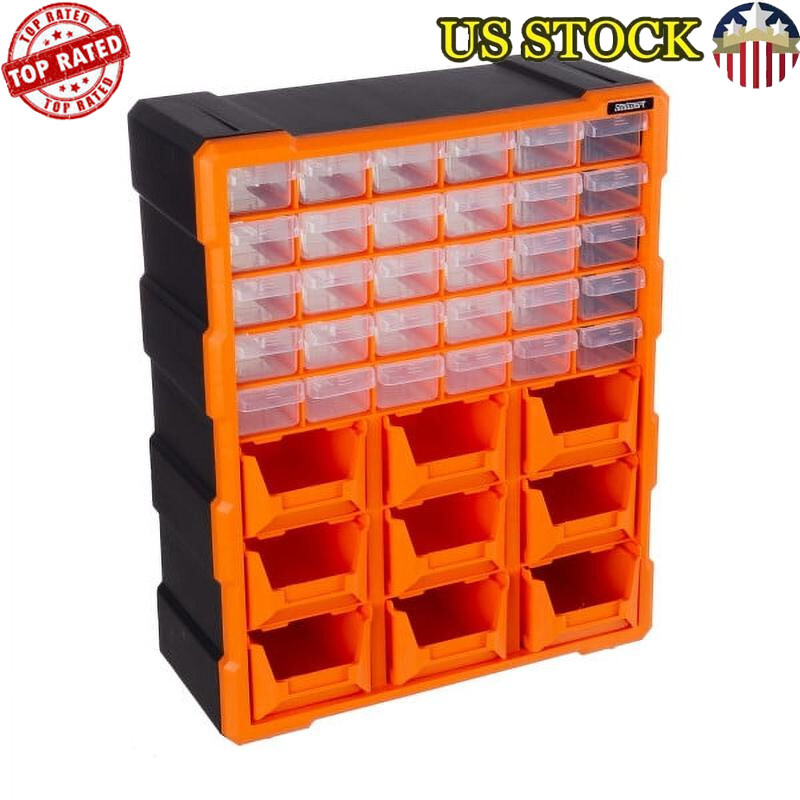Plastic Storage Bins with Drawers Stackable Tool Organizer Craft Cabinet Garage