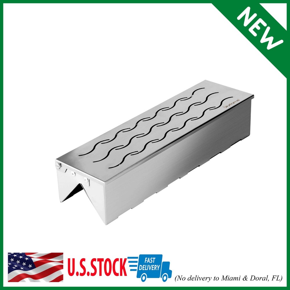 Wood Chip Stainless Smoker Box Wavy Smoke Outlet For Charcoal Propane Gas Grill