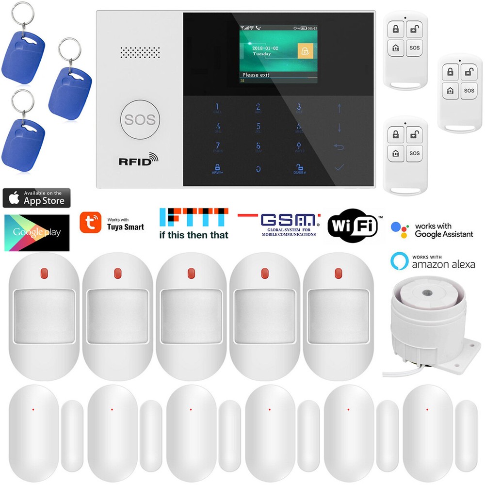B09 TUYA WIFI APP GSM Wireless IR Home/Office Security Alarm Burglar System+RFID