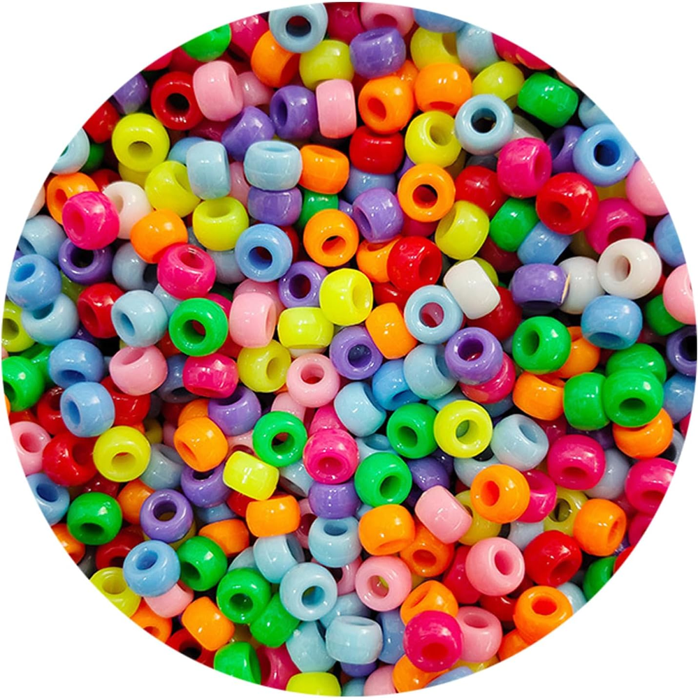 2000+ 6x9mm Multi-Color Plastic Pony Beads for Crafts & Hair