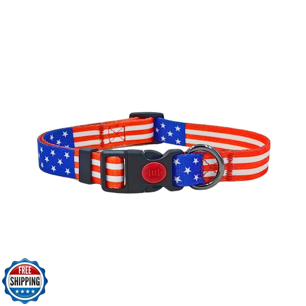 Olahibi Soft Durable Polyester Dog Collar with American Flag Design