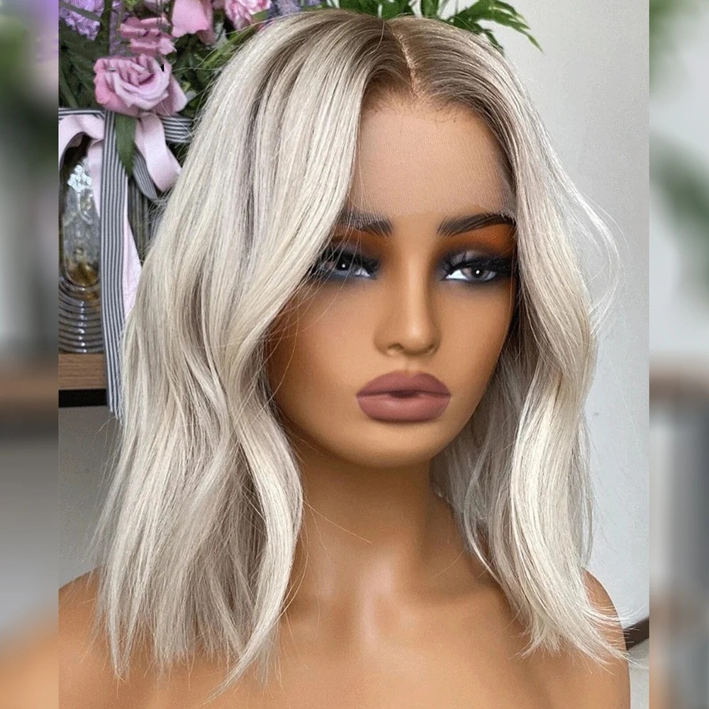 Ombre Blonde Short Wave Wig 13X4 Lace Front Human Hair Wig Daily Use