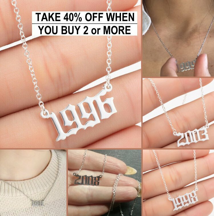 Birth Year Necklace Silver Pendant 1990-2007 Custom Date Jewelry-image