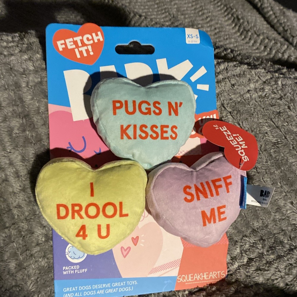 BARK Box 3 pcs Squeaky Hearts Dog Toys Great For Valentines Day
