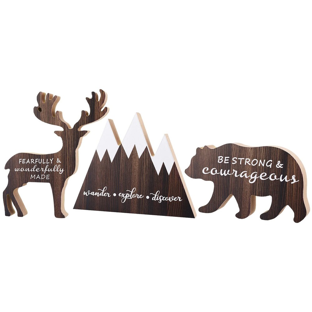 3 Sets Wooden Mountain Decor Woodland Inspirational Quote Wooden Sign Wander ...