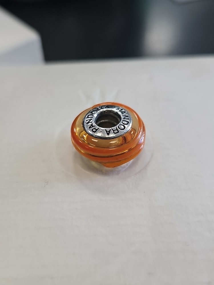 Retired Pandora 925 Silver ALE Orange Ribbon Murano Glass Bead 790621