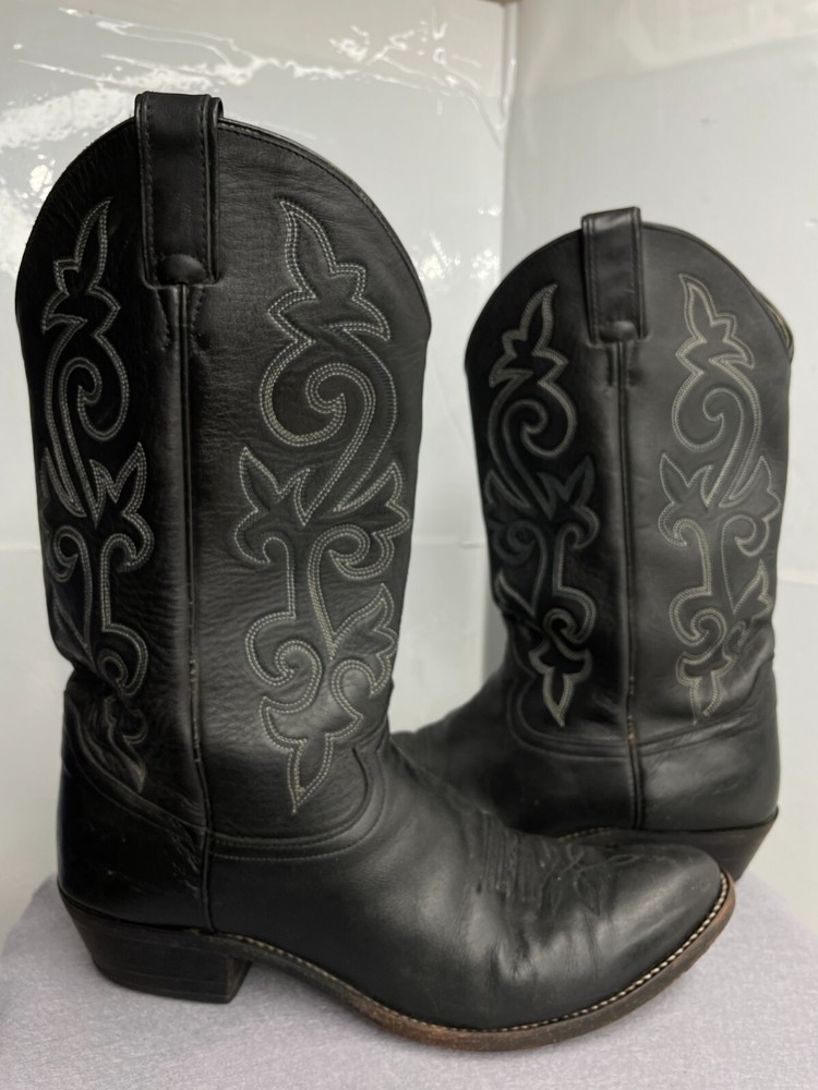 Justin Leather Western 1409 Boots Black Cowboy Embroidered Men's 12 D