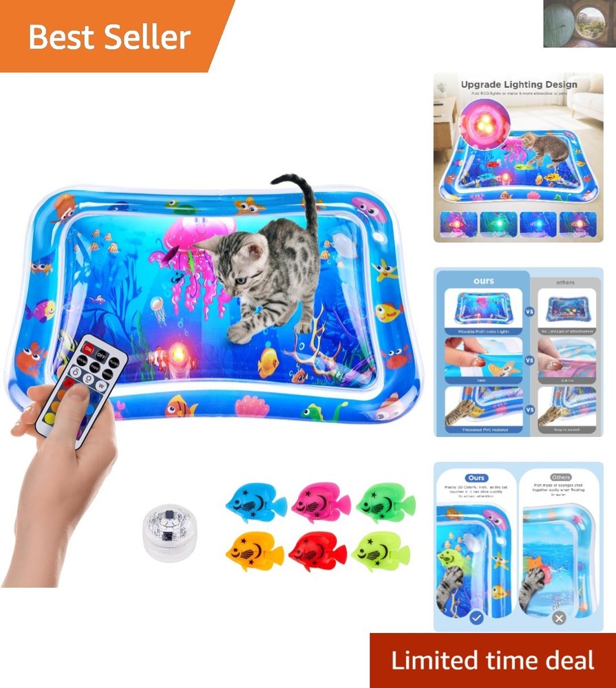 Interactive Waterproof Cat Water Mat with Floating Fish & Colorful Lights