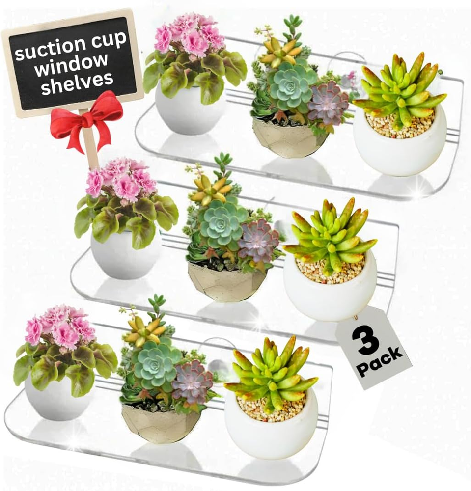 Floating Acrylic Window Suction Cup Shelves Invisible Wall Ledge Storage Pack