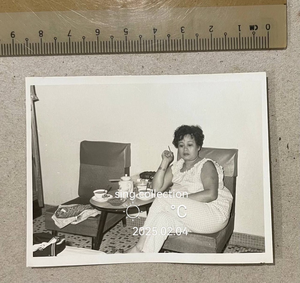 OPS Vintage Chinese Woman Smoking Cigarette on Sofa Photo