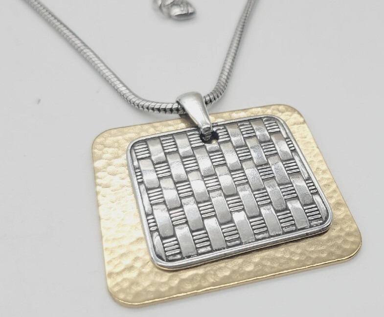 Brighton Pendant Necklace Two tone Gold & Silver Weave 18 in Chunky Statement