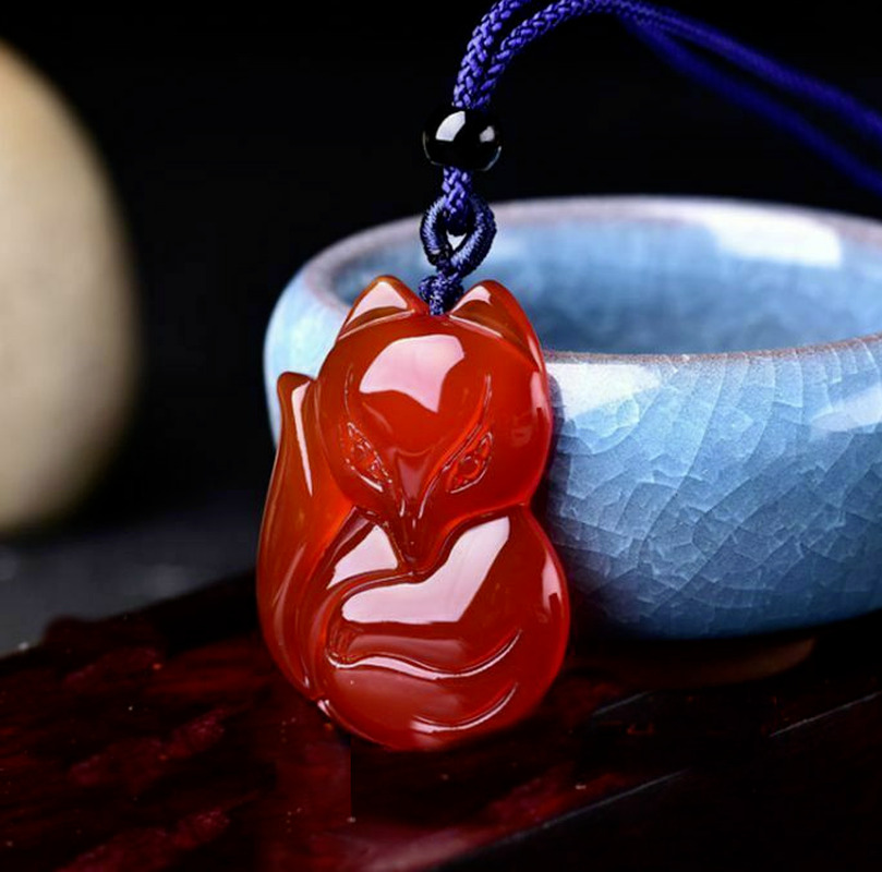 Natural Red Agate Hand Engraving Fox Exorcise Evil Spirits Pendant Lucky Amulet