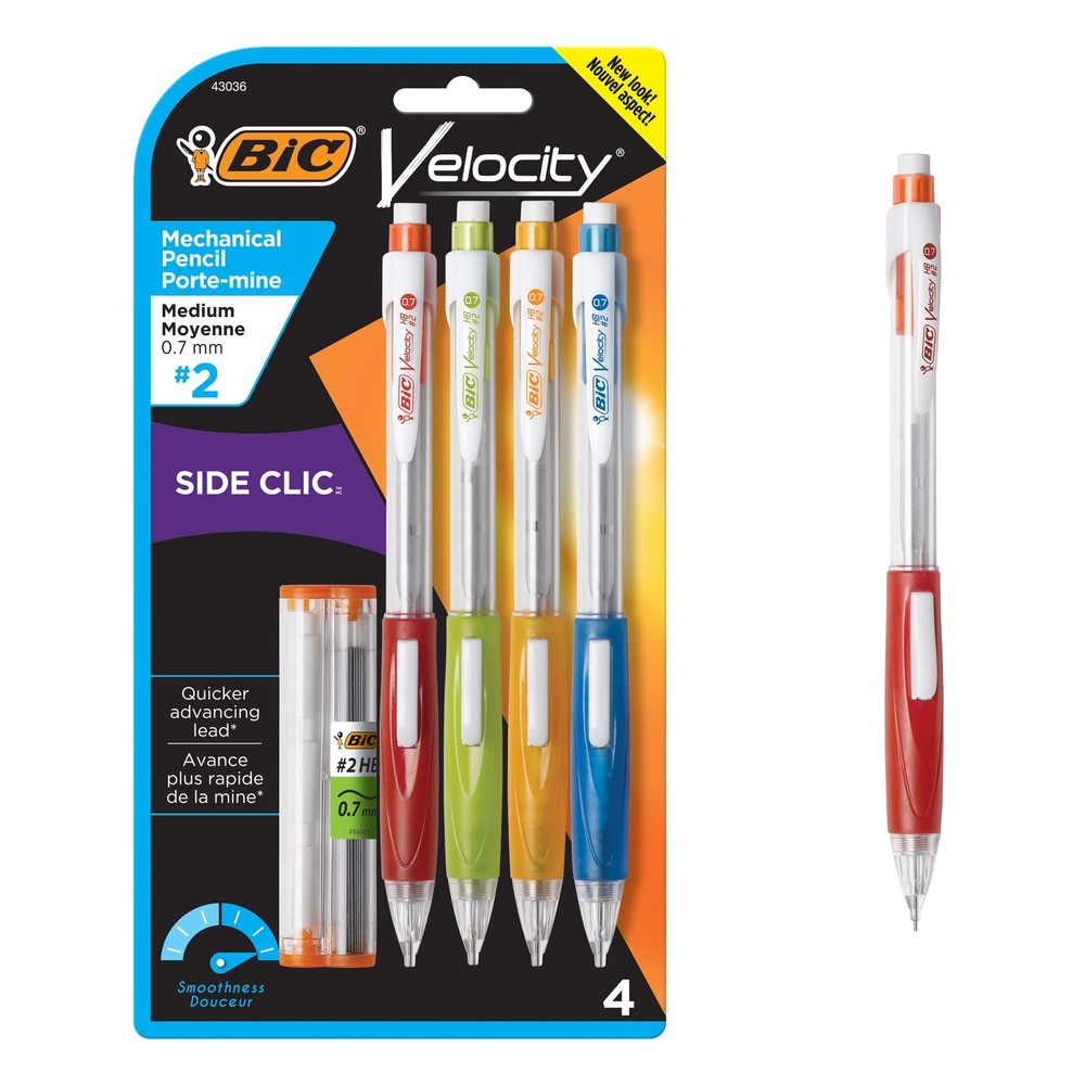 BIC Velocity Side Clic Mechanical Pencil, Medium Point (0.7mm), Black, Soft C...