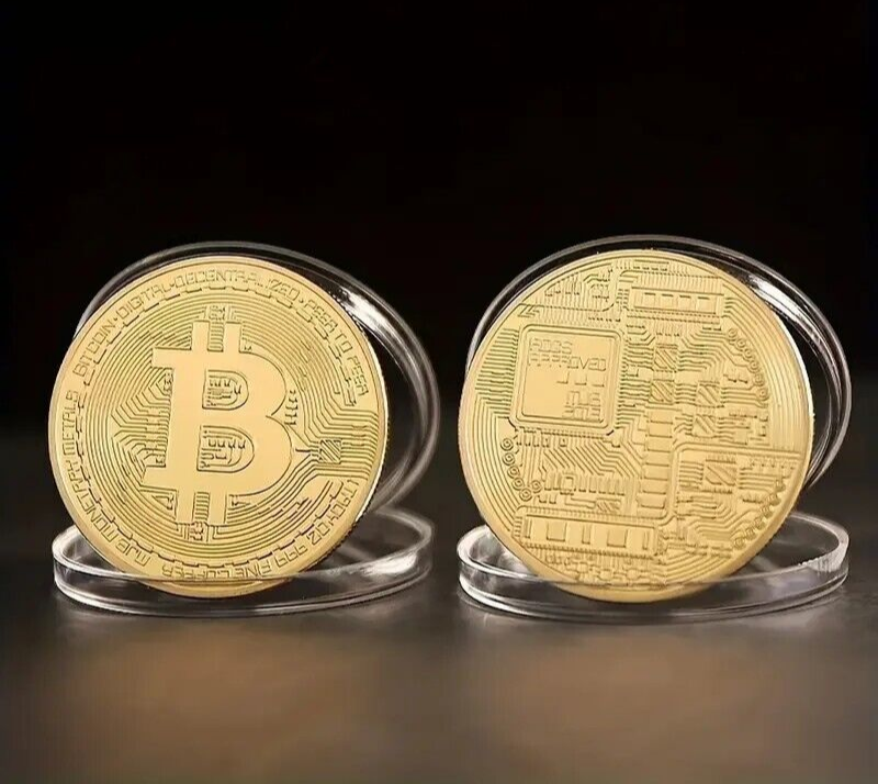 2 Piece Bitcoin Gold Plated Physical Bitcoin BTC Cryptocurrency Collectible-image