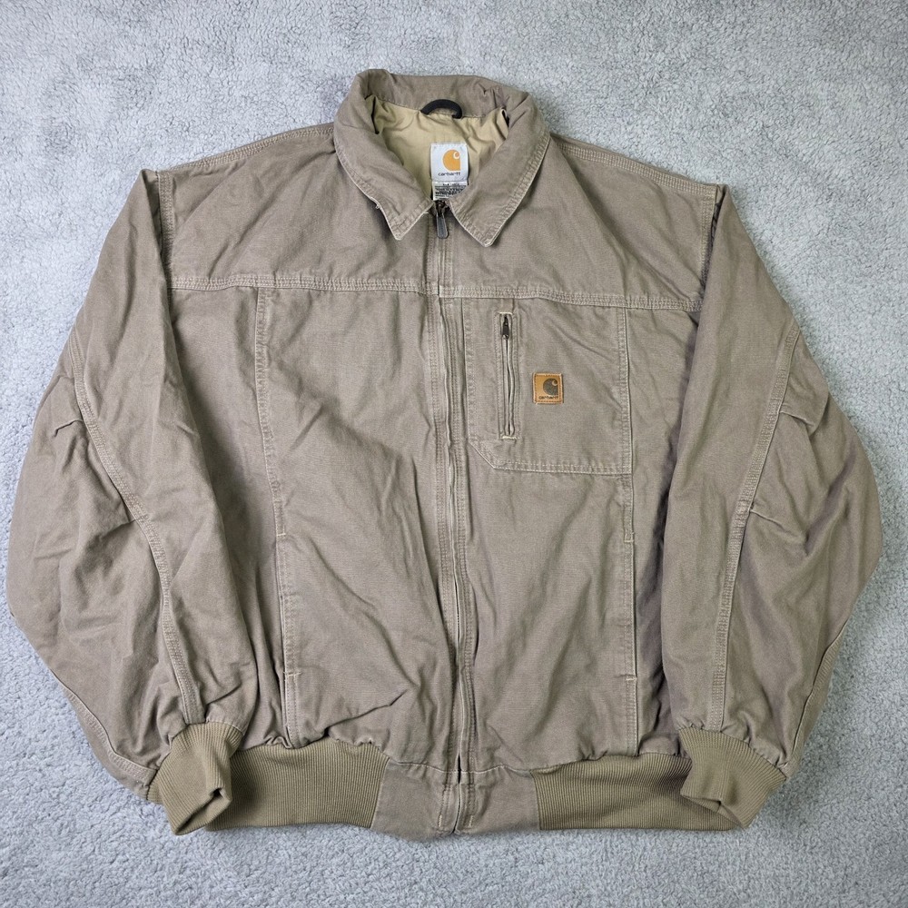 Vintage Carhartt Active Duck Jacket Mens 3XL Mushroom Beige J163 Work Coat