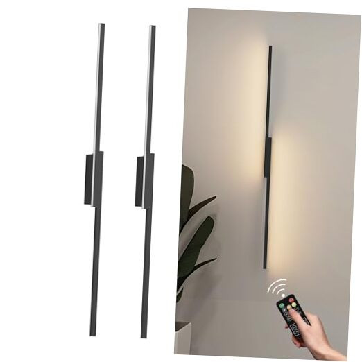 39.4inch Black Battery Operated Wall Sconce Set of 2, Rechargeable Wall