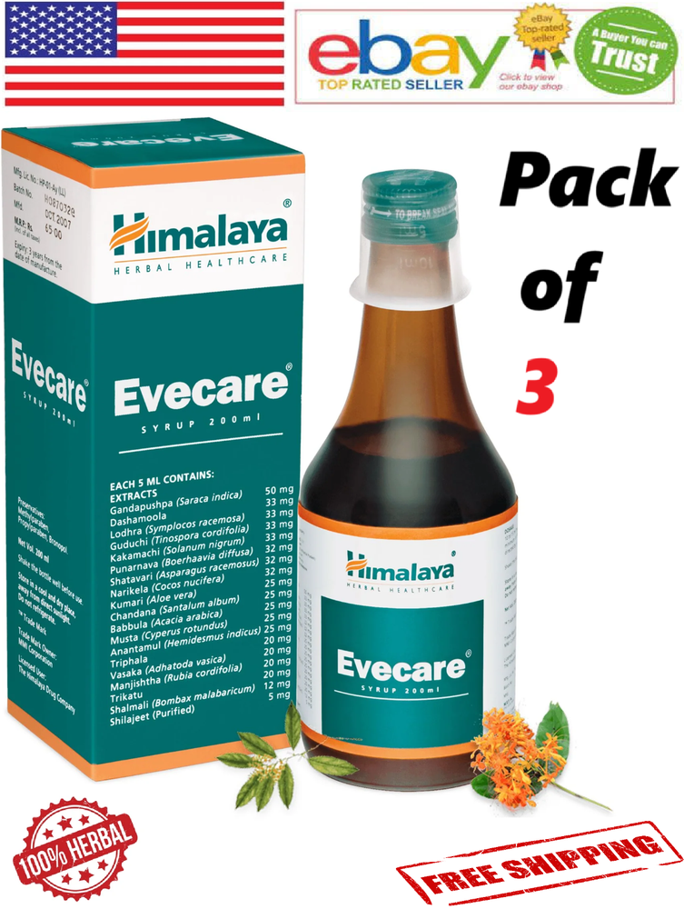 3x Himalaya Evecare Syrup For Women Wellness 100% Natural 200ml Each (FREE SHIP)