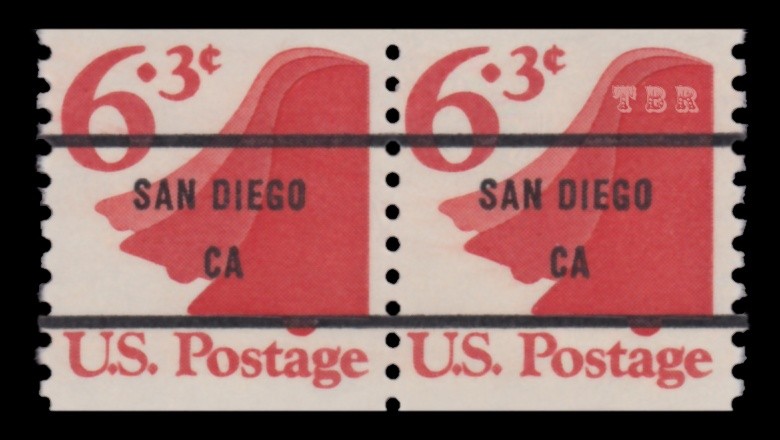 1518a Bell 6.3c Untagged SAN DIEGO CA Bureau Precancel Pair 1974 MNH - Buy Now-image