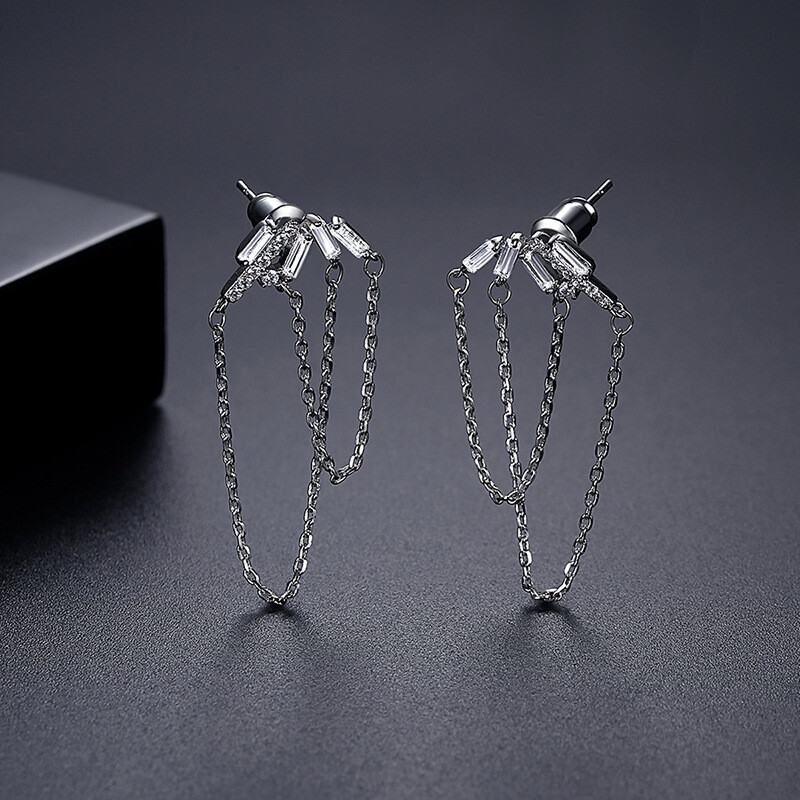 Tassel Chain Earrings Copper Inlaid Zircon Simple Gold Plated Women's Jewelry US