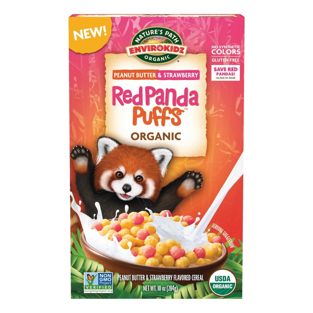EnviroKidz Red Panda Puffs Organic Peanut Butter & Strawberry Cereal 10 Ounce...