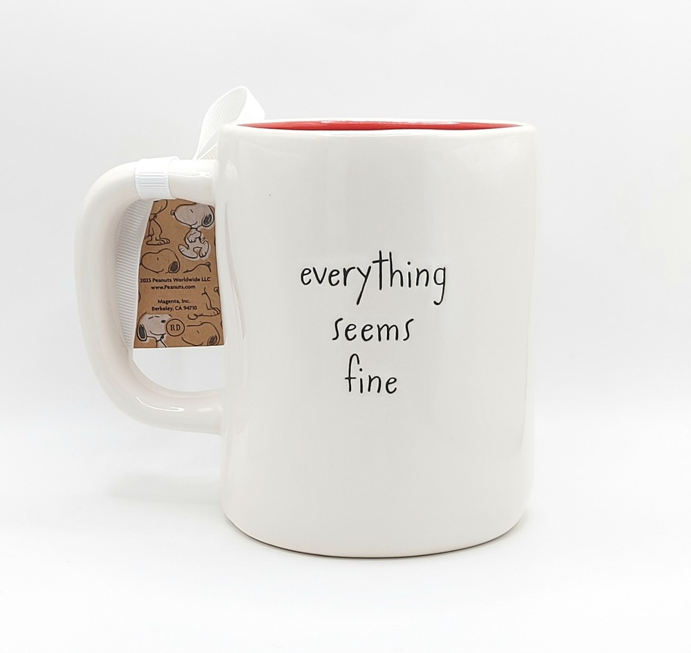 Rae Dunn Peanuts Charlie Brown 18 oz Ceramic Coffee Mug Everything Seems Fine