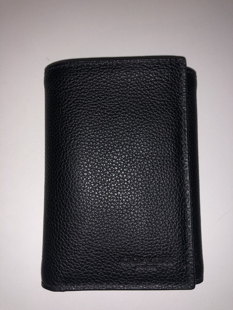 New Coach Trifold Black Leather Wallet