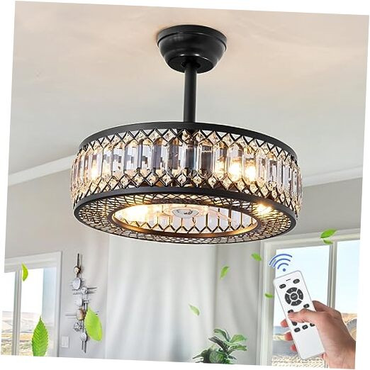 18-Inch Modern Black Crystasl Bladeless Ceiling Fan with Integrated Light