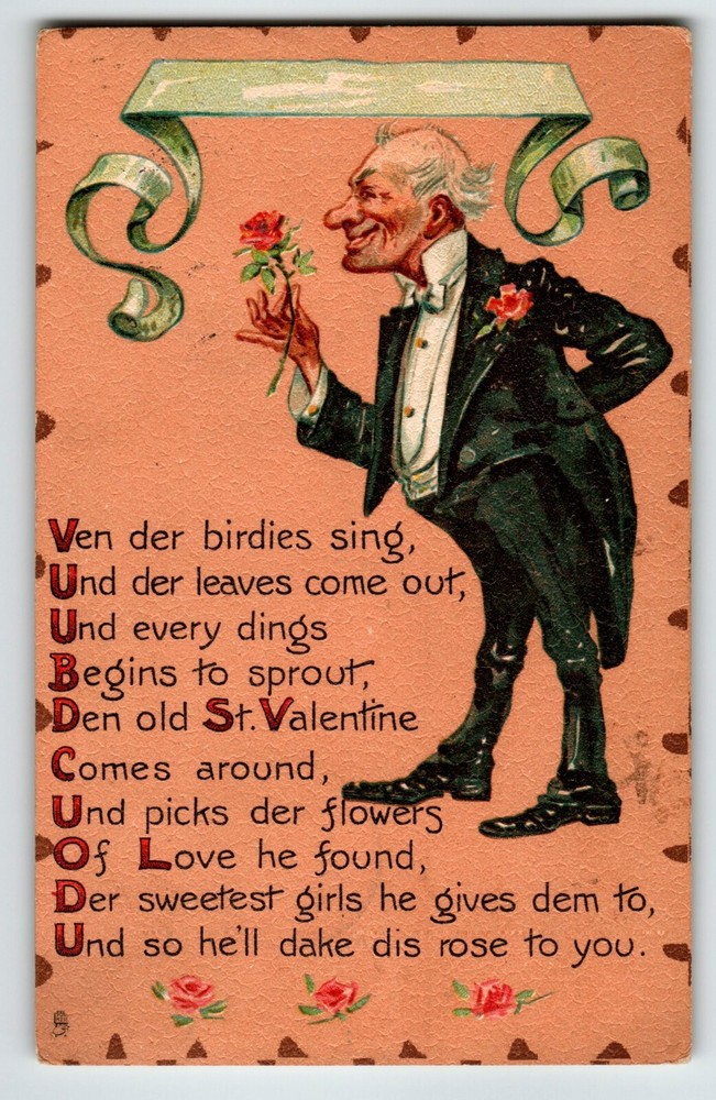 Valentines Day Postcard Tuck Series 4 Man In Tuxedo With Rose Vintage 1908