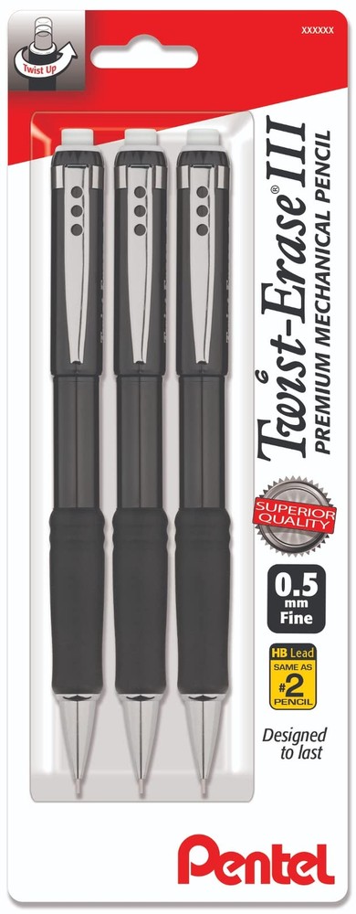 Pentel Mechanical Pencil 0.5 mm Twist Erase III - Twist Up Eraser - Pre-Loade...
