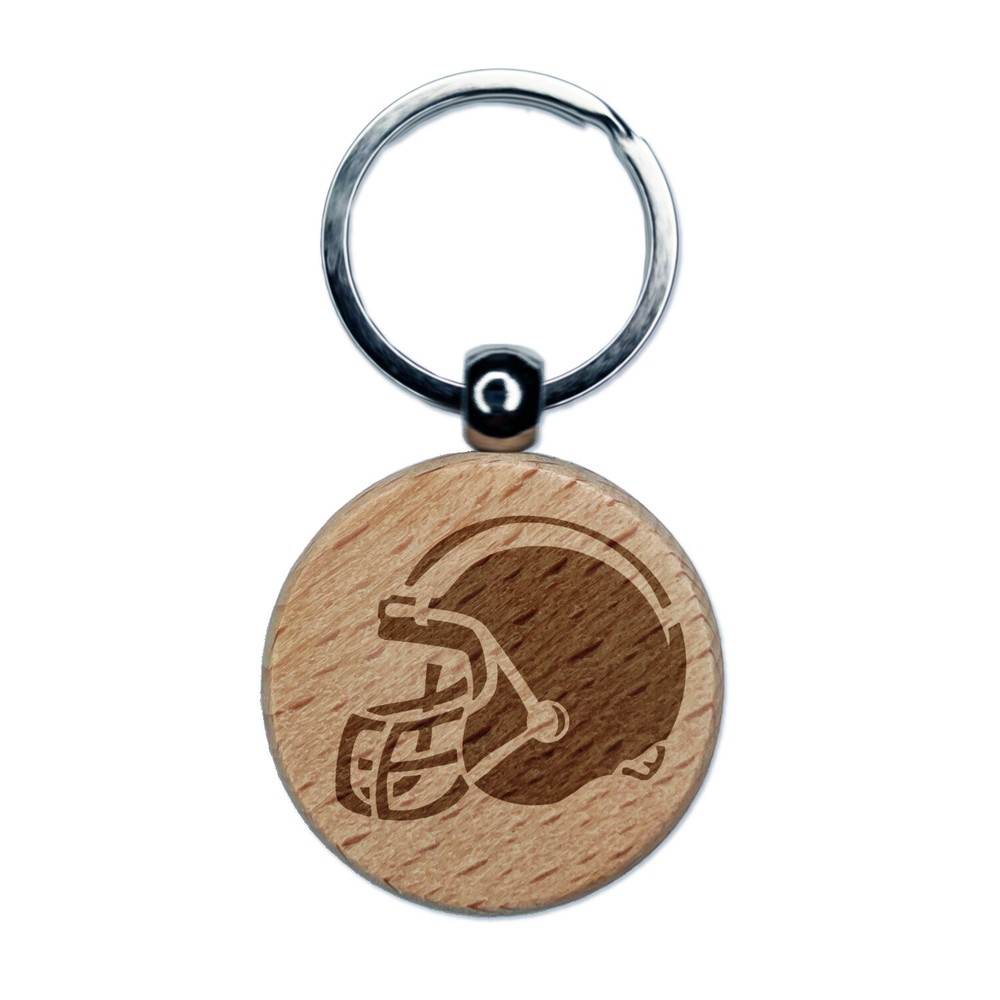 American Football Helmet Engraved Wood Keychain for Sports Fans