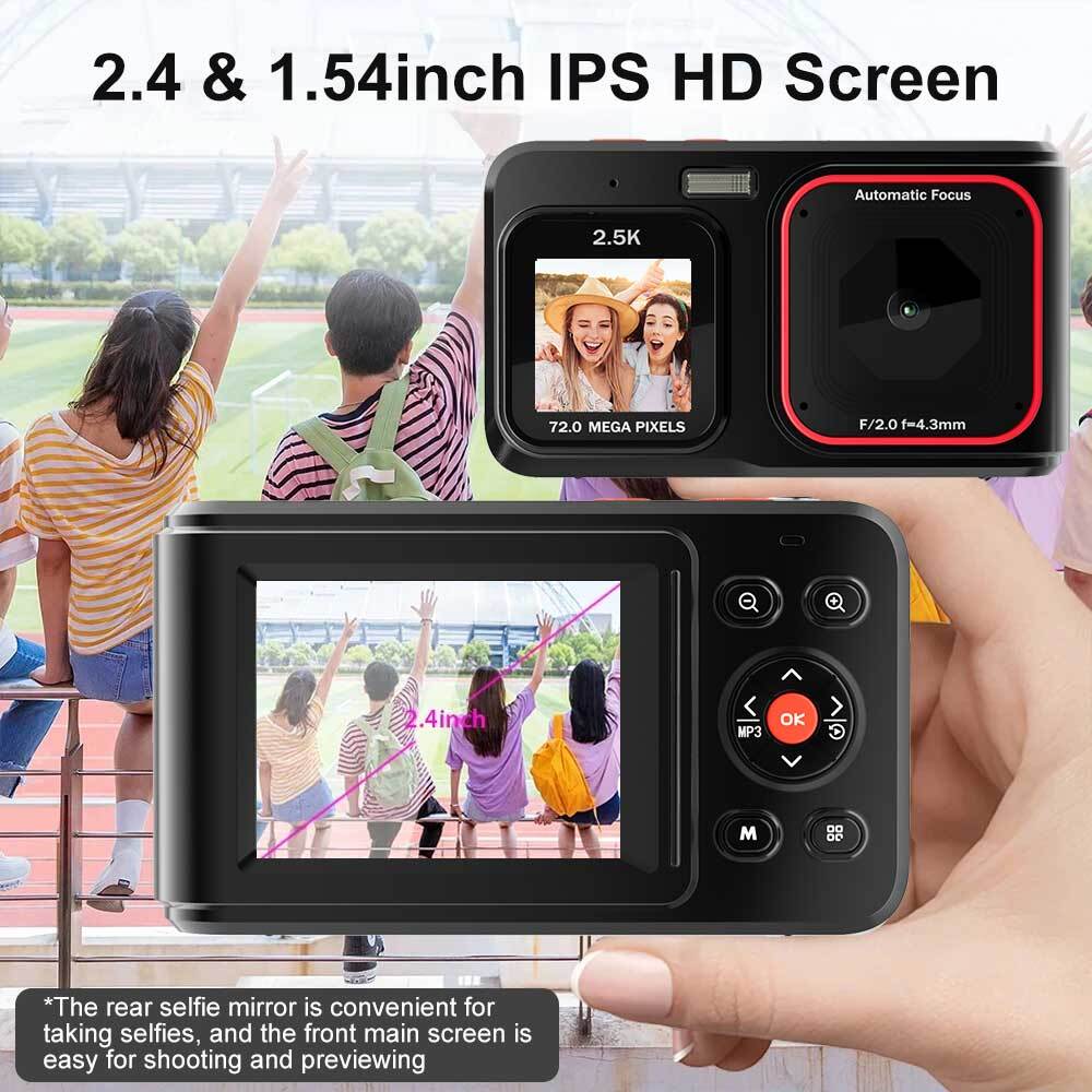 Dual Screen Digital Camera HD 2.5K 72 MP Waterproof Digital Camera Selfie Camera