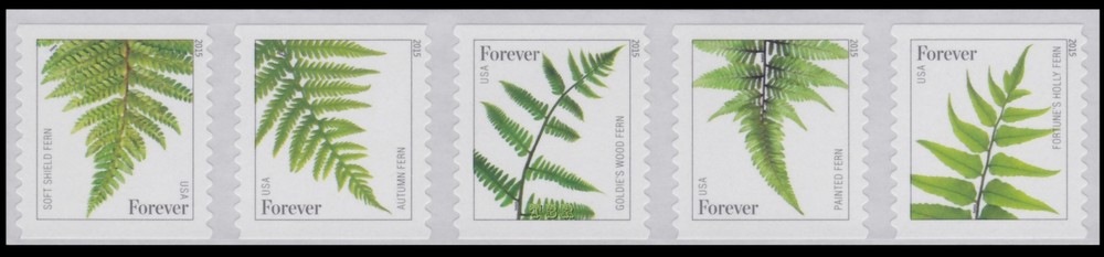 4973a-77a 4977c Ferns 2015 With Microprinting (2015 Date) Strip 5 MNH - Buy Now-image