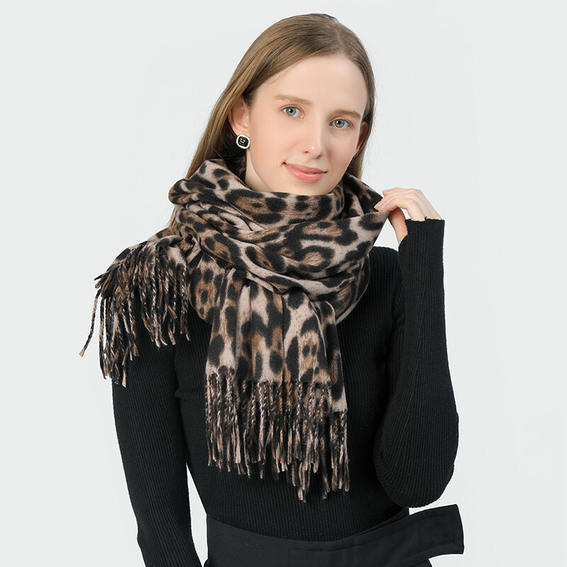Leopard Print Winter Neck Scarf Shawl for Women Fashion Casual Style