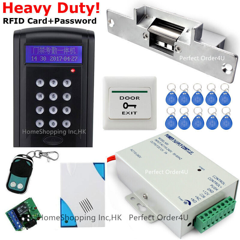 Secure LCD RFID Card Password Door Access with Electric Strike Lock & Remote  
