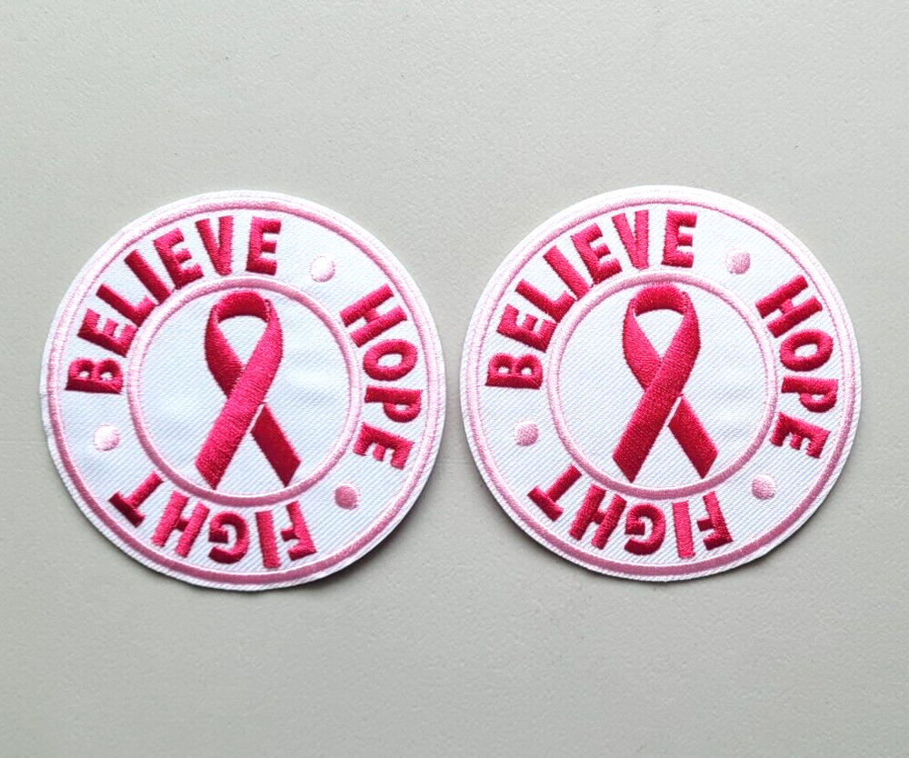 Breast Cancer Awareness Pink Ribbon Believe Hope Fight Iron-On Patches