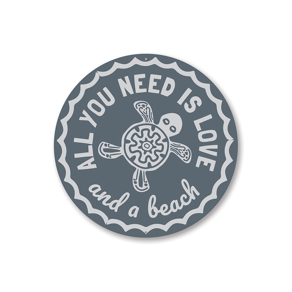 All You Need is Love & A Beach, Turtle Marine Sea Life, Scuba Diving Metal Sign