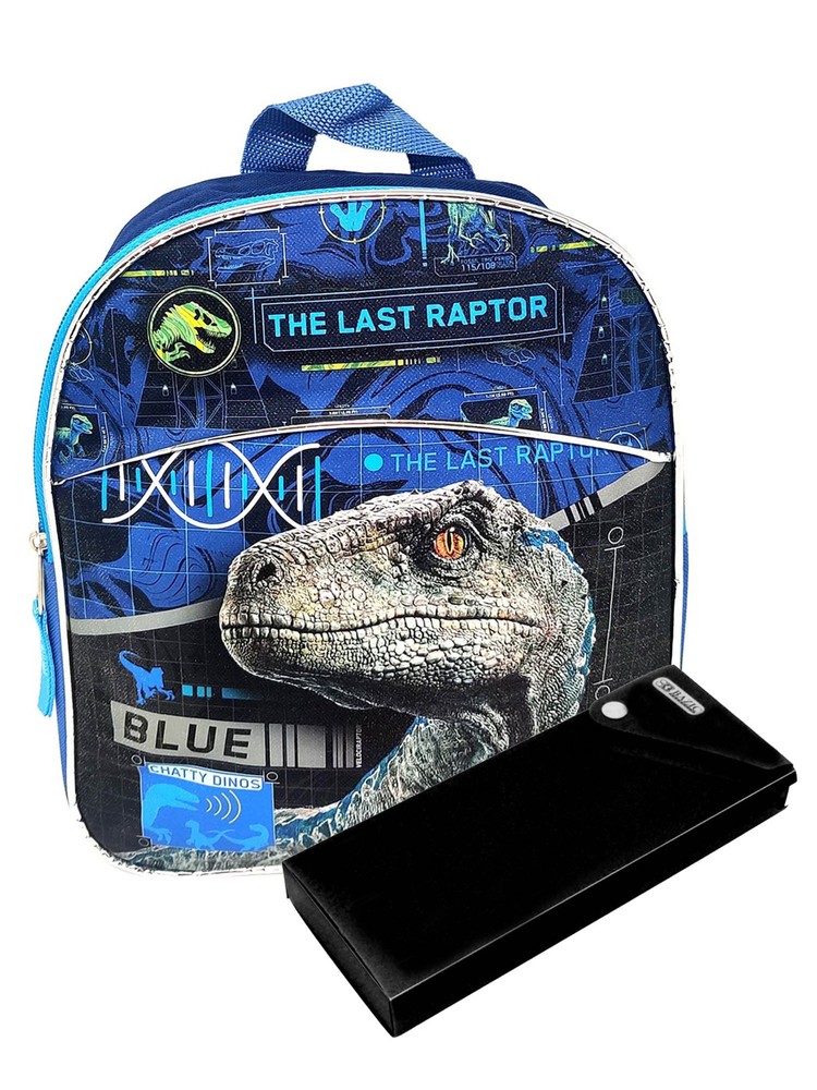 Jurassic World Mini Backpack 11 Inch with The Last Raptor Design and Sliding Pencil Case for Boys