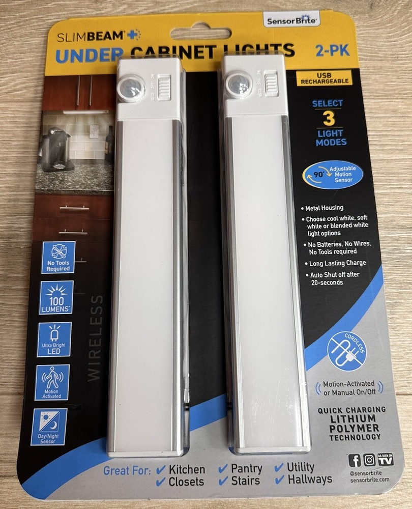 Rechargeable LED Under Cabinet Motion Sensor Night Light (2-Pack)