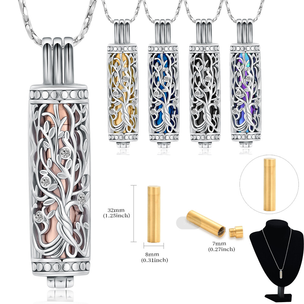 Cylinder Tree of Life Cremation Necklace for Ashes Memorial Jewelry