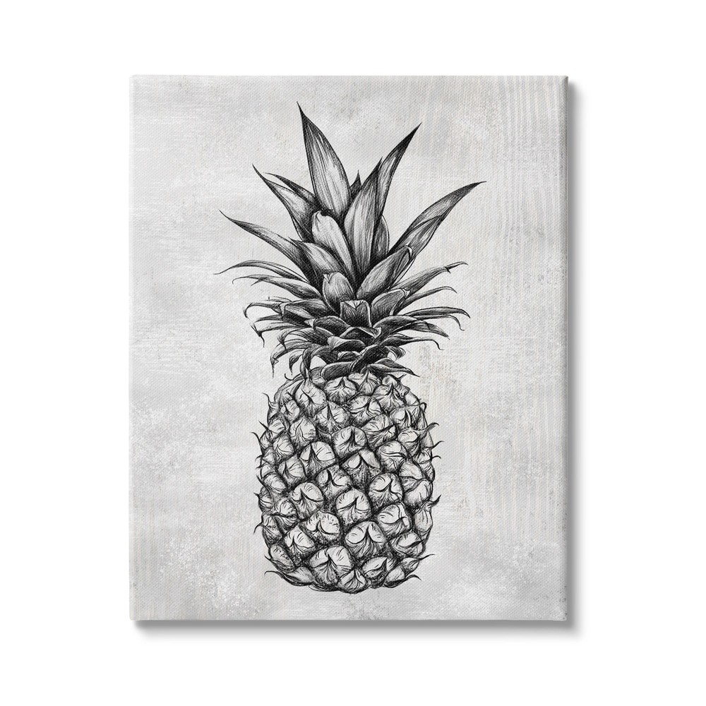 Stupell Bold Pineapple Line Drawing Rustic Pattern Black