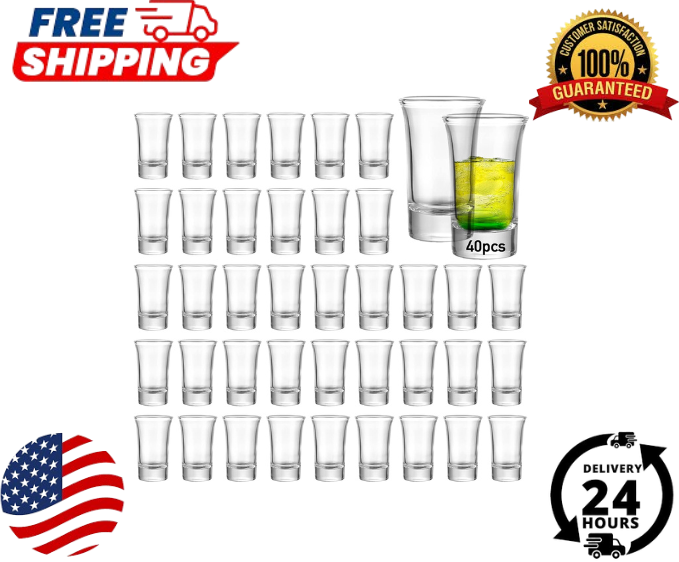 40-Pack Heavy Base 1.5 Oz Clear Round Shot Glasses Bulk Set