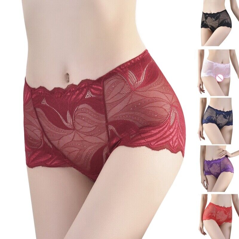 Women Rise Seamless Panies Underwear Translucent Floral Lace Briefs Thong