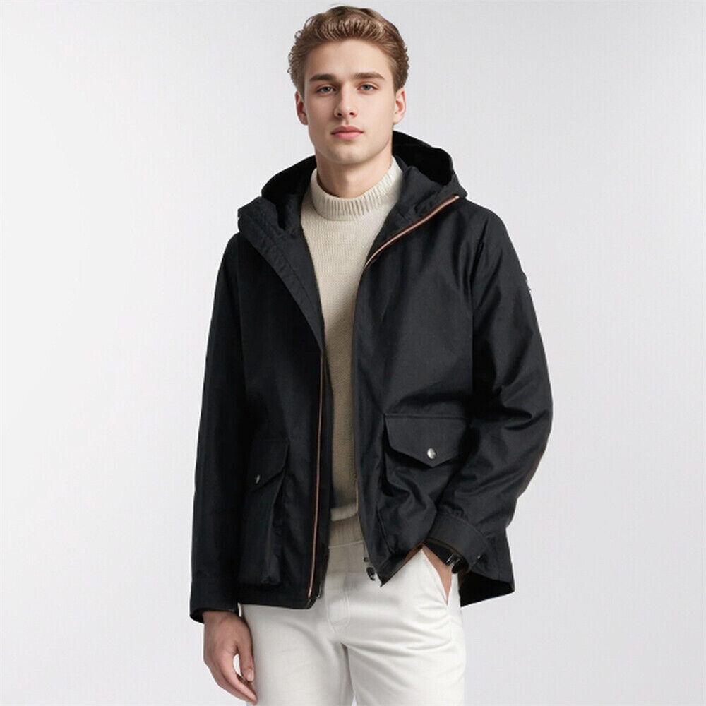 Men's Fashion Jacket Hooded Zipper Trench Coat Jacket Casual Windbreaker Outwear