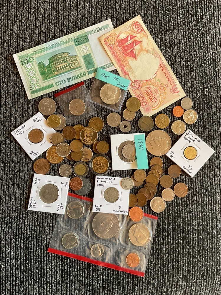 Collectible Junk Drawer Coin Lot US & WORLD 1976D MINT/1909 Dime/SILVER/BUFFALO