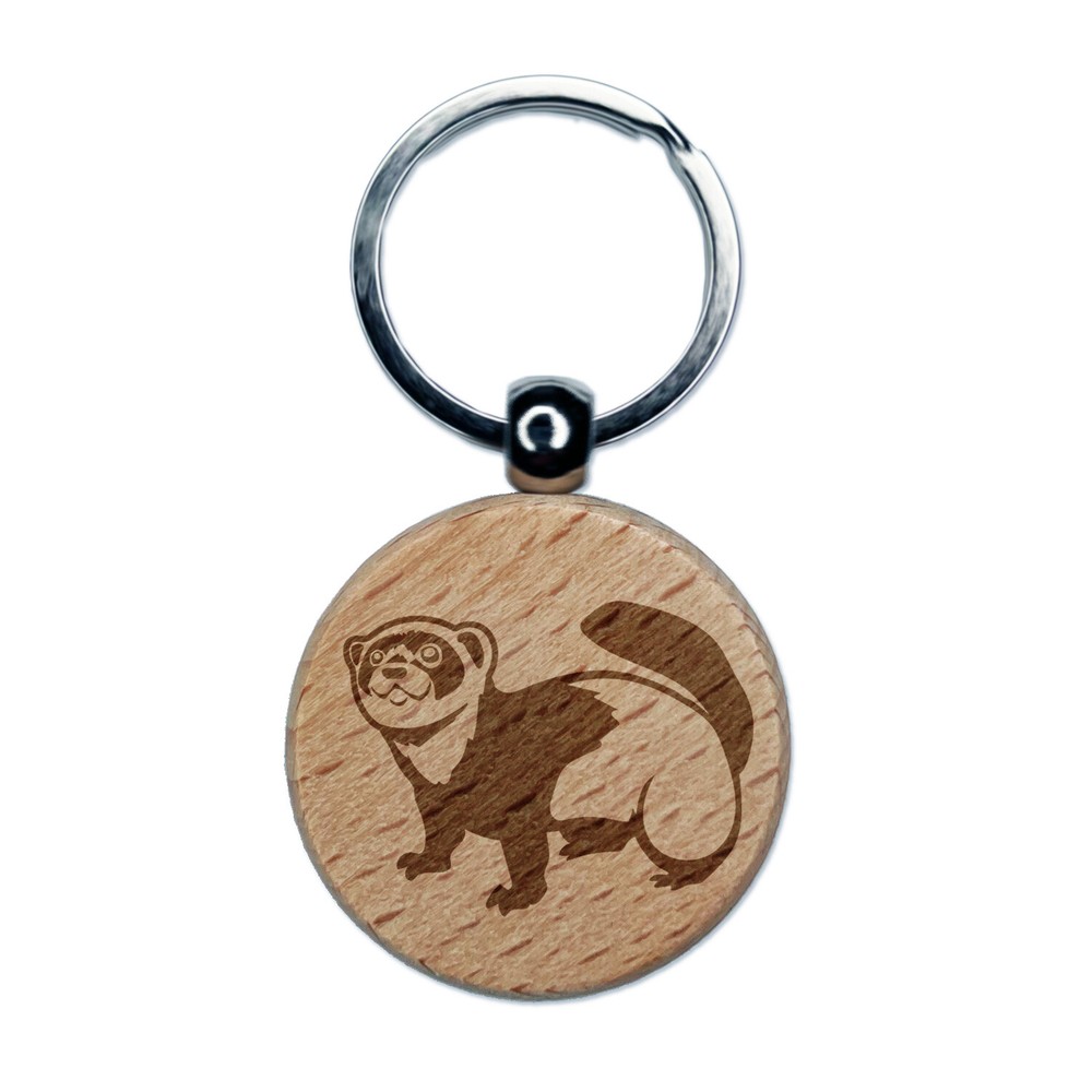 Friendly Ferret Engraved Wood Round Keychain Tag Charm