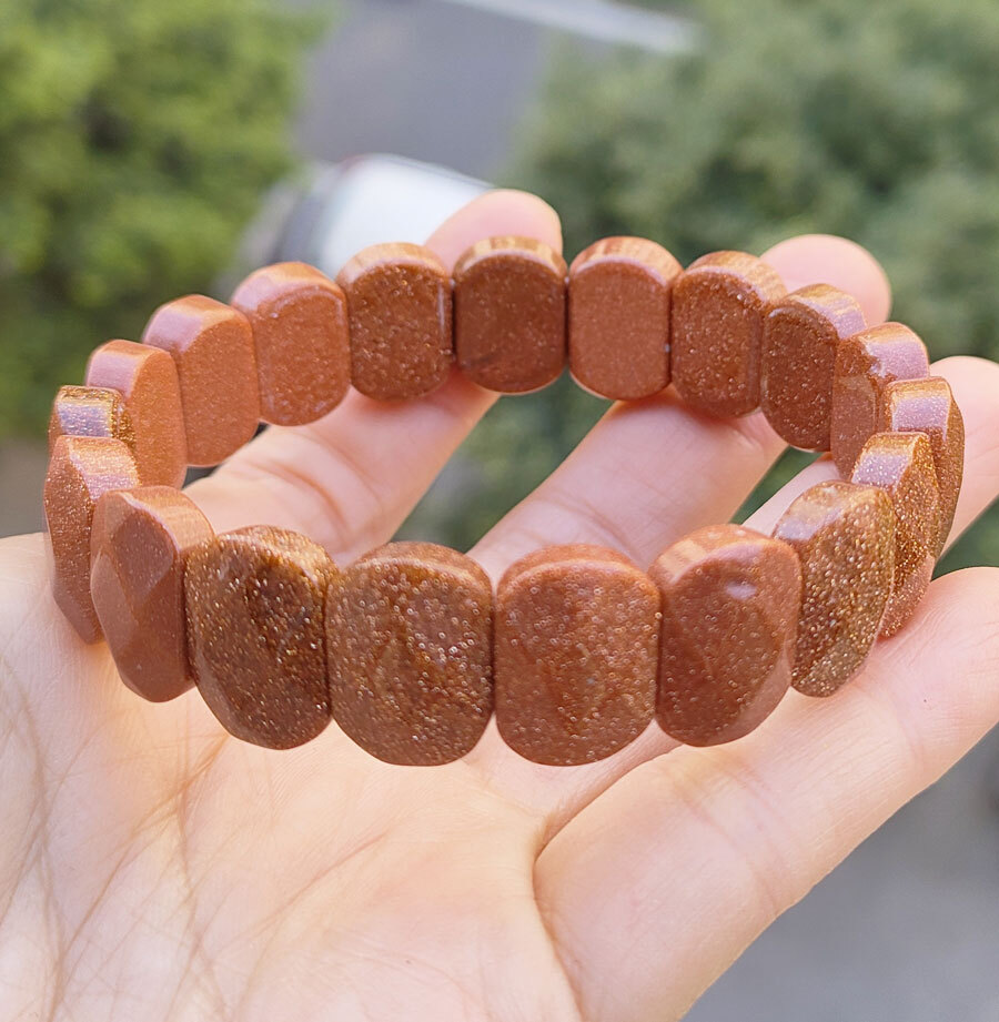 5pcs Gold sand Gems Oval faceted Bracelet Chakra Reiki Healing Amulet