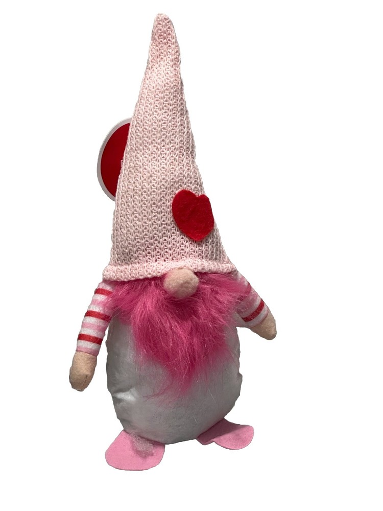 Valentine’s Day Polka Dot Dress Heart Hat SweaterGnome Plush Tabletop Decor 12”.
